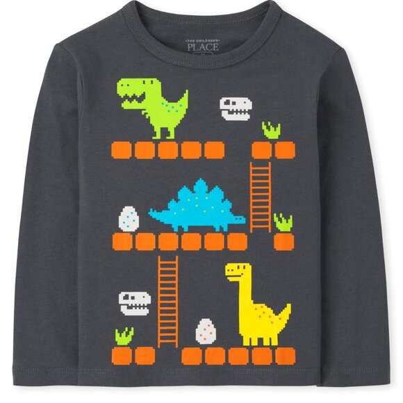 The Childrens Place Baby Boys Dino Graphic Tee Long Sleeve 18-24 mm Gray Steel - Picture 1 of 4